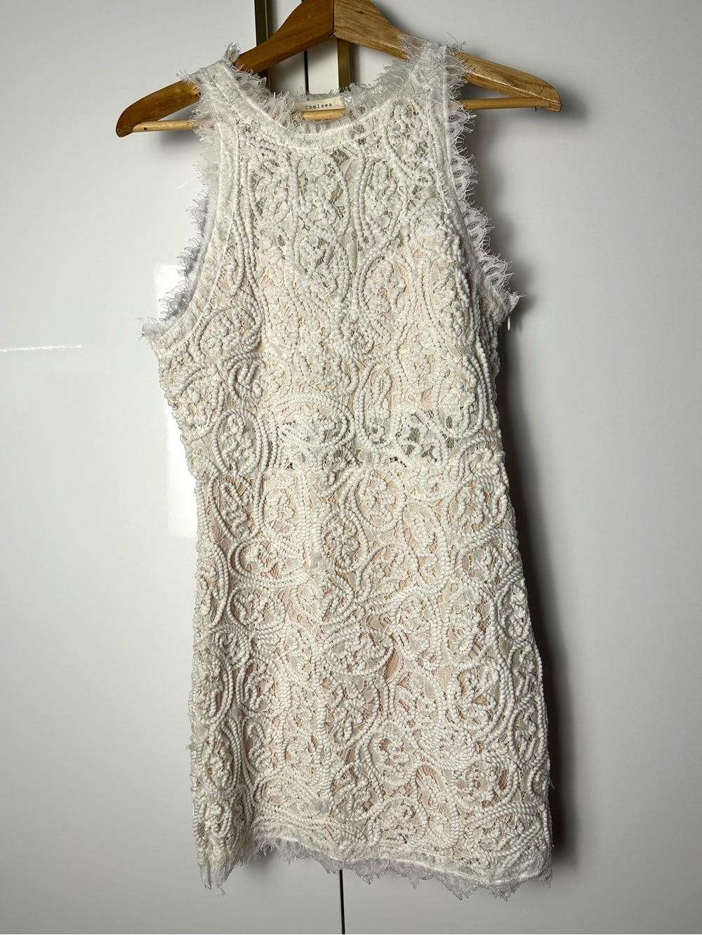 Chelsea Ivory Embroidered Lace Sleeveless Mini Shift Dress Boho medium